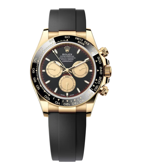 Rolex Cosmograph Daytona 40 Oyster Perpetual 18 ct yellow gold intense black and champagne-colour dial Oysterflex band Reference 126518LN