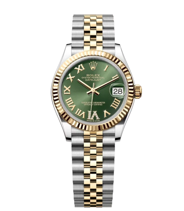 Rolex Datejust 31 Oyster Perpetual Oystersteel and yellow olive-green, diamond-set dial Jubilee band Reference 278273