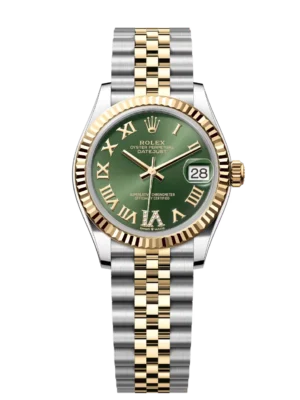 Rolex Datejust 31 Oyster Perpetual Oystersteel and yellow gold olive-green, diamond-set dial Jubilee band Reference 278273