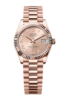Rolex Lady-Datejust 28 Oyster Perpetual 18 ct Everose gold rosé-colour dial President band Reference 279175