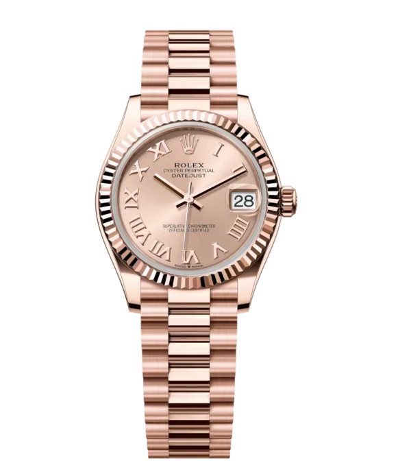 Rolex Lady-Datejust 28 Oyster Perpetual 18 ct Everose gold rosé-colour dial President band Reference 279175