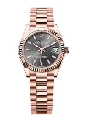 Rolex Datejust 31 Oyster Perpetual 18 ct Everose gold slate dial President band Reference 278275