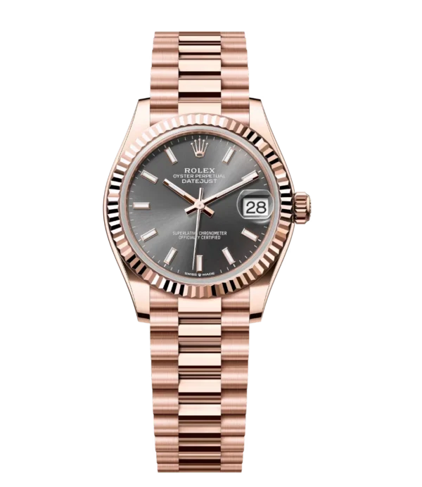 Rolex Datejust 31 Oyster Perpetual 18 ct Everose gold slate dial President band Reference 278275