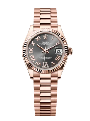 Rolex Datejust 31 Oyster Perpetual 18 ct Everose gold slate, diamond-set dial President band Reference 278275
