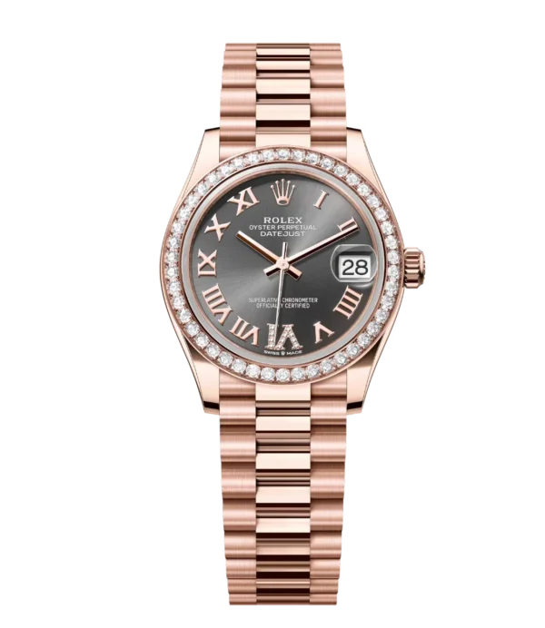 Rolex Datejust 31 Oyster Perpetual 18 ct Everose gold slate, diamond-set dial slate, diamond-set dial band Reference 278285RBR