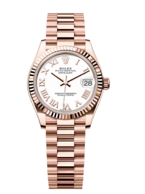 Rolex Datejust 31 Oyster Perpetual 18 ct Everose gold white dial President band Reference 278275