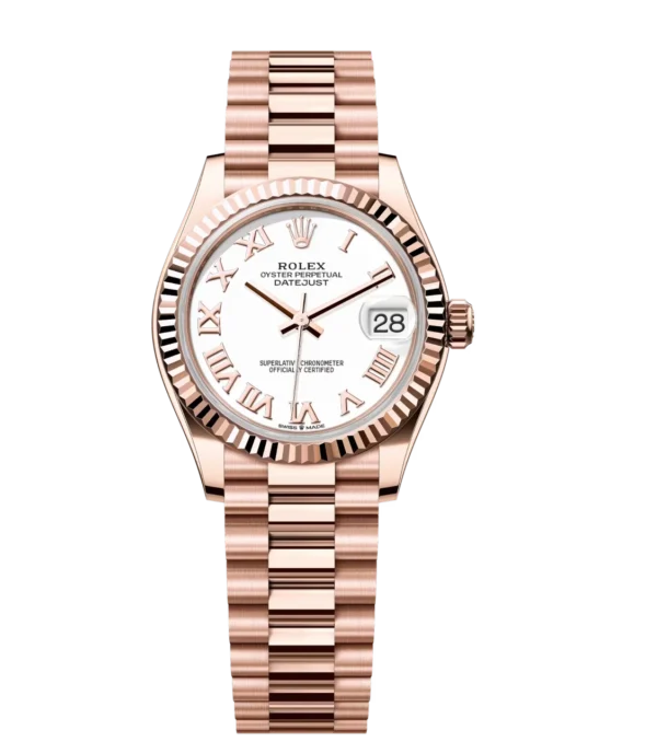 Rolex Datejust 31 Oyster Perpetual 18 ct Everose gold white dial President band Reference 278275