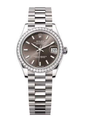 Rolex Lady-Datejust 28 Oyster Perpetual 18 ct white gold dark grey dial President band Reference 279139RBR