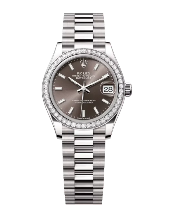 Rolex Datejust 31 Oyster Perpetual 18 ct white gold dark grey dial President band Reference 278289RBR