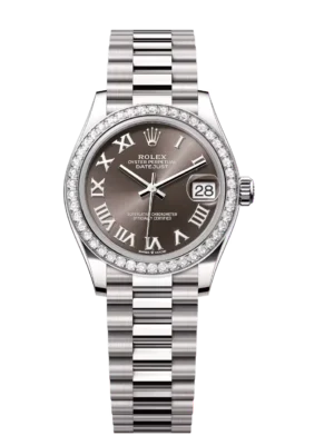 Rolex Datejust 31 Oyster Perpetual 18 ct white gold dark grey dial President band Reference 278289RBR