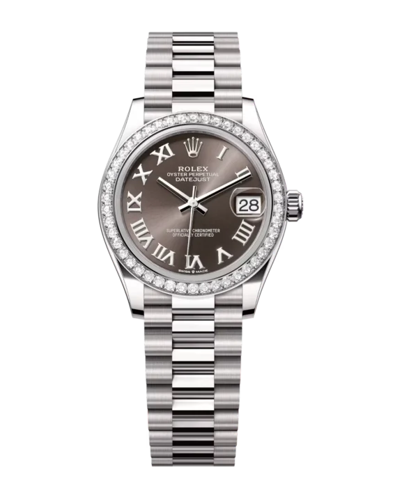 Rolex Datejust 31 Oyster Perpetual 18 ct white gold dark grey dial President band Reference 278289RBR