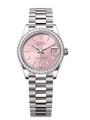 Rolex Lady-Datejust 28 Oyster Perpetual 18 ct white gold pink dial President band Reference 279139RBR