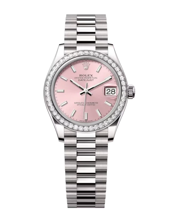 Rolex Lady-Datejust 28 Oyster Perpetual 18 ct white gold pink dial President band Reference 279139RBR