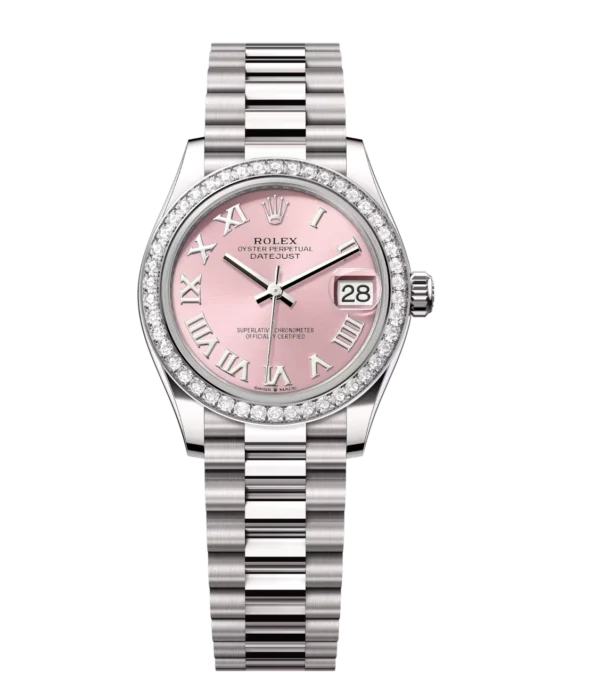 Rolex Datejust 31 Oyster Perpetual 18 ct white gold pink dial President band Reference 278289RBR