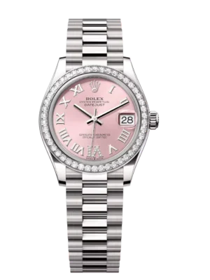 Rolex Datejust 31 Oyster Perpetual 18 ct white gold pink, diamond-set dial President band Reference 278289RBR