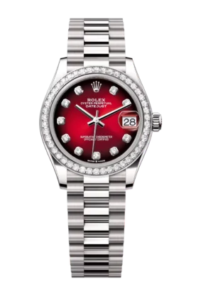 Rolex Datejust 31 Oyster Perpetual 18 ct white gold red ombré, diamond-set dial President band Reference 278289RBR