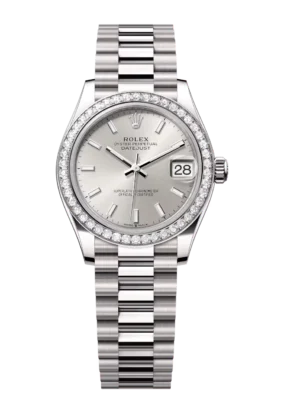 Rolex Datejust 31 Oyster Perpetual 18 ct white gold silver dial President band Reference 278289RBR