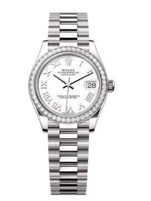 Rolex Datejust 31 Oyster Perpetual 18 ct white gold white dial President band Reference 278289RBR
