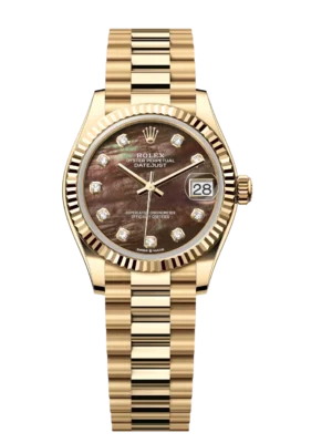 Rolex Datejust 31 Oyster Perpetual 18 ct yellow gold black mother-of-pearl, diamond-set dial President band Reference 278278