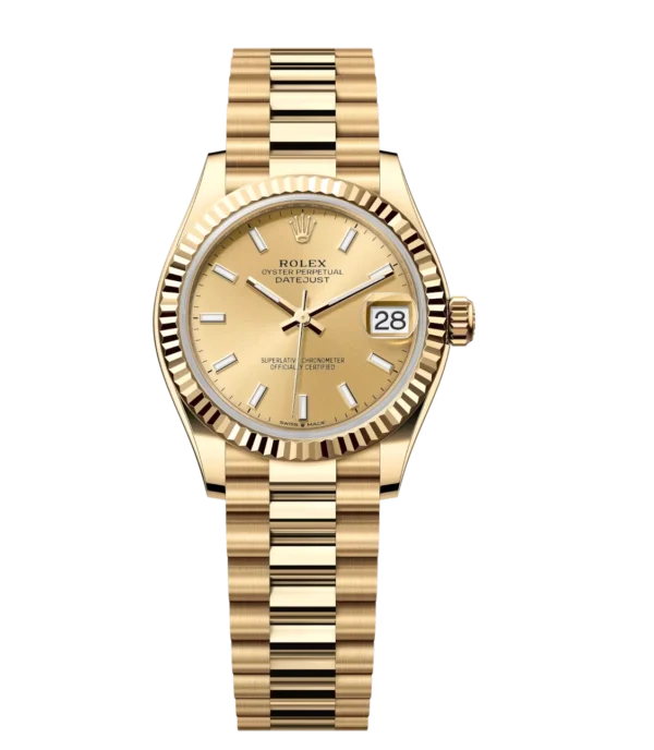 Rolex Datejust 31 Oyster Perpetual 18 ct yellow gold champagne-colour dial President band Reference 278278