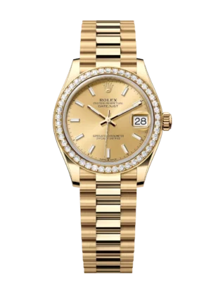 Rolex Datejust 31 Oyster Perpetual 18 ct yellow gold champagne-colour dial President band Reference 278288RBR