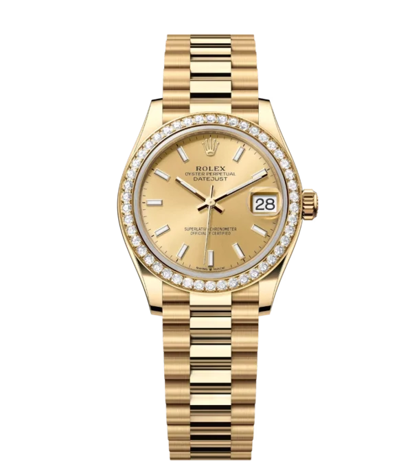 Rolex Datejust 31 Oyster Perpetual 18 ct yellow gold champagne-colour dial President band Reference 278288RBR