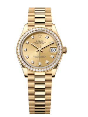 Rolex Datejust 31 Oyster Perpetual 18 ct yellow gold champagne colour, diamond-set dial President band Reference 278288RBR