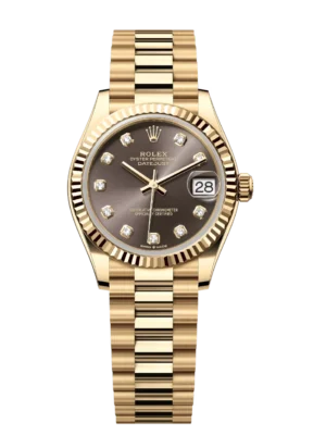 Rolex Datejust 31 Oyster Perpetual 18 ct yellow gold dark grey, diamond-set dial President band Reference 278278