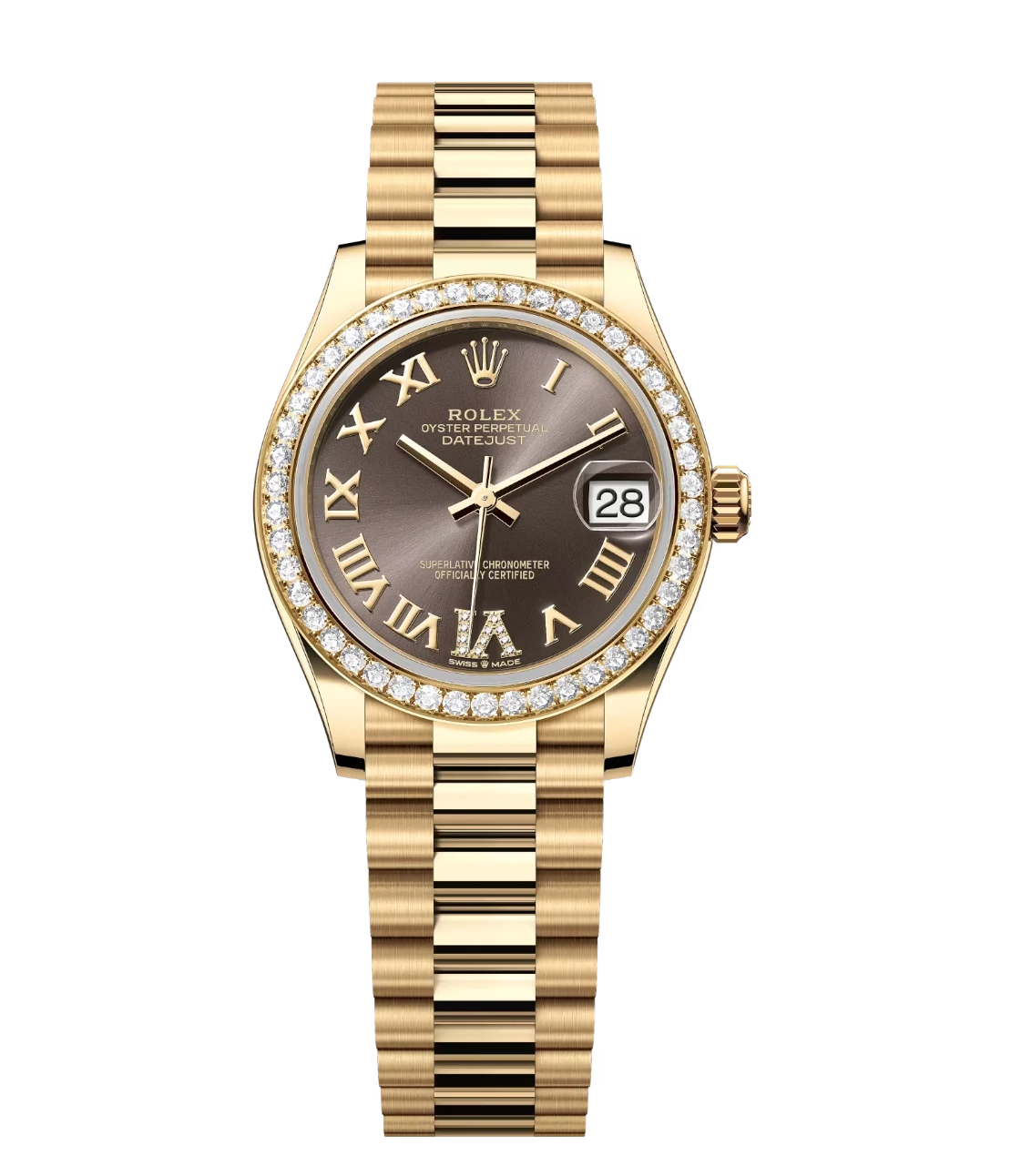 Rolex Datejust 31 Oyster Perpetual 18 ct yellow gold dark grey, diamond ...
