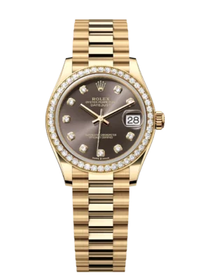 Rolex Datejust 31 Oyster Perpetual 18 ct yellow gold dark grey, diamond-set dial President band Reference 278288RBR