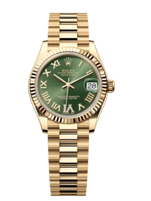 Rolex Datejust 31 Oyster Perpetual 18 ct yellow gold olive-green, diamond-set dial President band Reference 278278