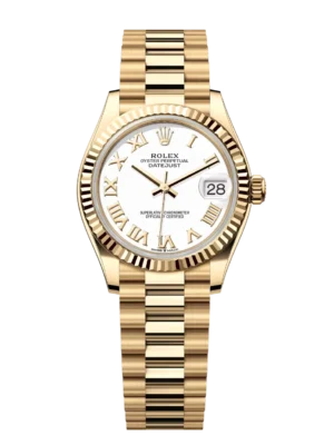 Rolex Datejust 31 Oyster Perpetual 18 ct yellow gold white dial President band Reference 278278