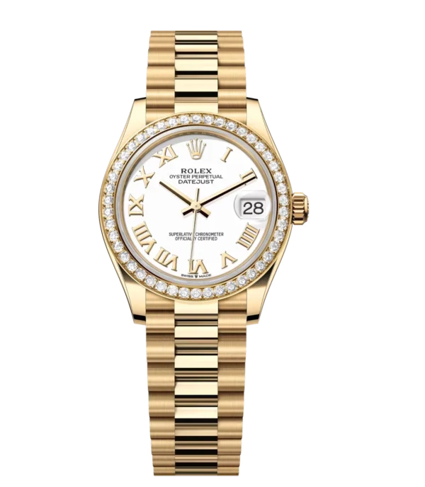 Rolex Datejust 31 Oyster Perpetual 18 ct yellow gold white dial President band Reference 278288RBR
