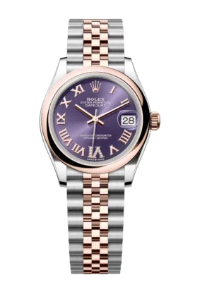 Rolex Datejust 31 Oyster Perpetual Oystersteel and Everose gold aubergine, diamond-set dial Jubilee band Reference 278241
