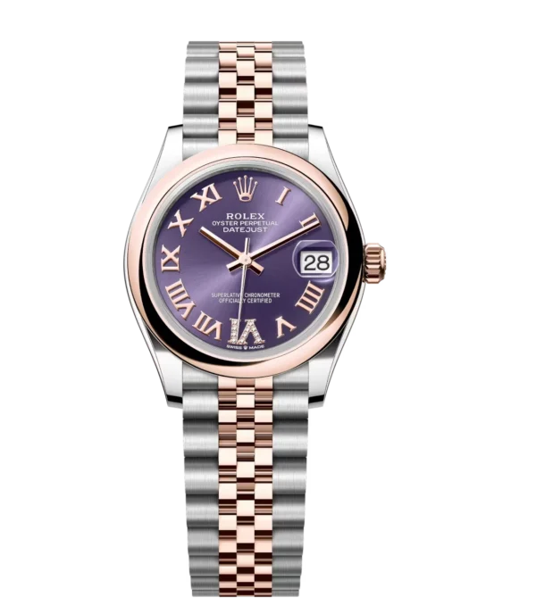 Rolex Datejust 31 Oyster Perpetual Oystersteel and Everose gold aubergine, diamond-set dial Jubilee band Reference 278241