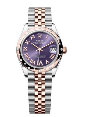 Rolex Datejust 31 Oyster Perpetual Oystersteel and Everose gold aubergine, diamond-set dial Jubilee band Reference 278341RBR