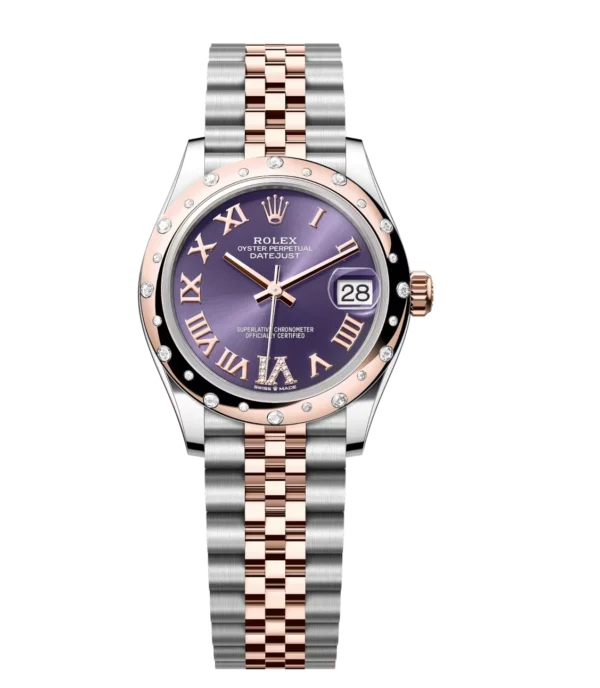 Rolex Datejust 31 Oyster Perpetual Oystersteel and Everose gold aubergine, diamond-set dial Jubilee band Reference 278341RBR