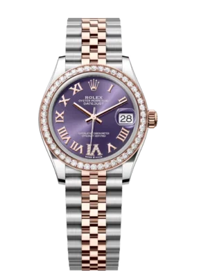 Rolex Datejust 31 Oyster Perpetual Oystersteel and Everose gold aubergine, diamond-set dial Jubilee band Reference 278381RBR