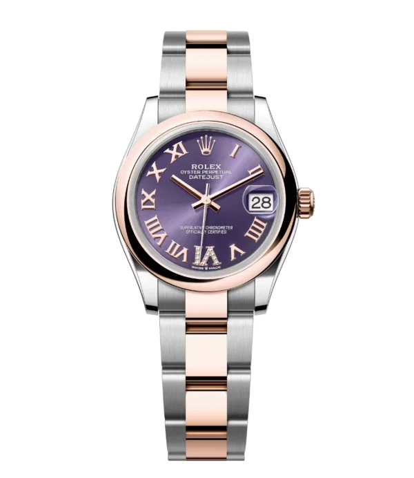Rolex Datejust 31 Oyster Perpetual Oystersteel and Everose gold aubergine, diamond-set dial Oyster band Reference 278241