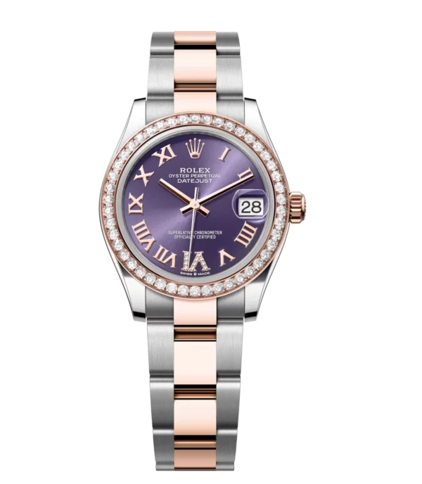 Rolex Datejust 31 Oyster Perpetual Oystersteel and Everose gold aubergine, diamond-set dial Oyster band Reference 278381RBR