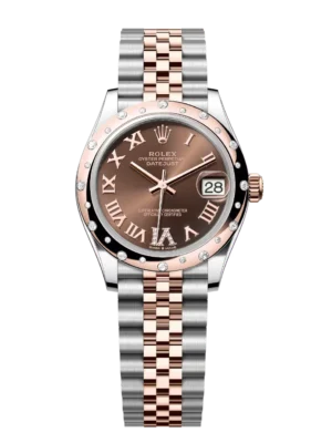 Rolex Datejust 31 Oyster Perpetual Oystersteel and Everose gold chocolate, diamond-set dial Jubilee band Reference 278341RBR