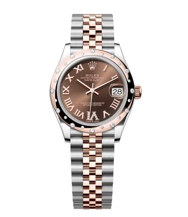 Rolex Datejust 31 Oyster Perpetual Oystersteel and Everose gold chocolate, diamond-set dial Jubilee band Reference 278341RBR