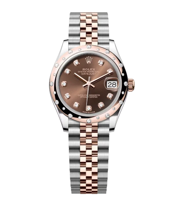 Rolex Datejust 31 Oyster Perpetual Oystersteel and Everose gold chocolate, diamond-set dial Jubilee band Reference 278341RBR