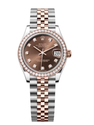Rolex Lady-Datejust 28 Oyster Perpetual 18 ct Everose gold chocolate, diamond-set dial Jubilee band Reference 279135RBR