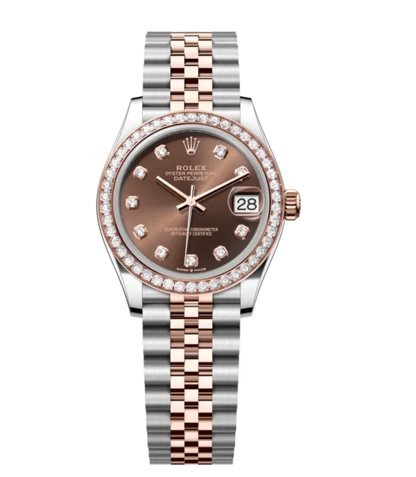 Rolex Lady-Datejust 28 Oyster Perpetual 18 ct Everose gold chocolate, diamond-set dial Jubilee band Reference 279135RBR