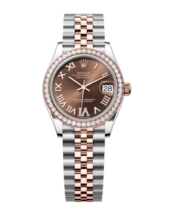 Rolex Datejust 31 Oyster Perpetual Oystersteel and Everose gold chocolate, diamond-set dial Jubilee band Reference 278381RBR