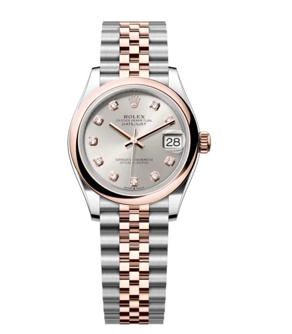 Rolex Datejust 31 Oyster Perpetual Oystersteel and Everose gold silver, diamond-set dial Jubilee band Reference 278241