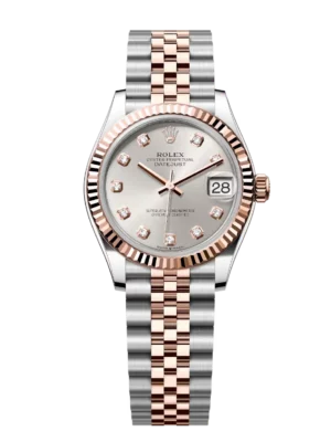 Rolex Datejust 31 Oyster Perpetual Oystersteel and Everose gold silver, diamond-set dial Jubilee band Reference 278271