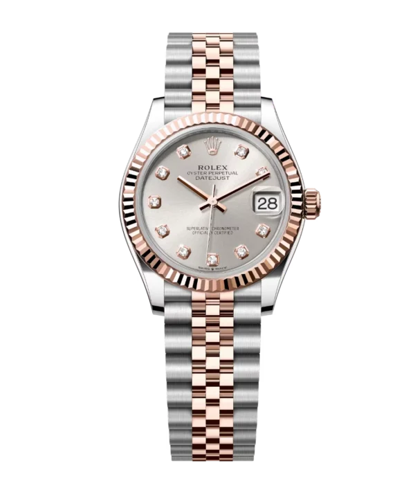 Rolex Datejust 31 Oyster Perpetual Oystersteel and Everose gold silver, diamond-set dial Jubilee band Reference 278271