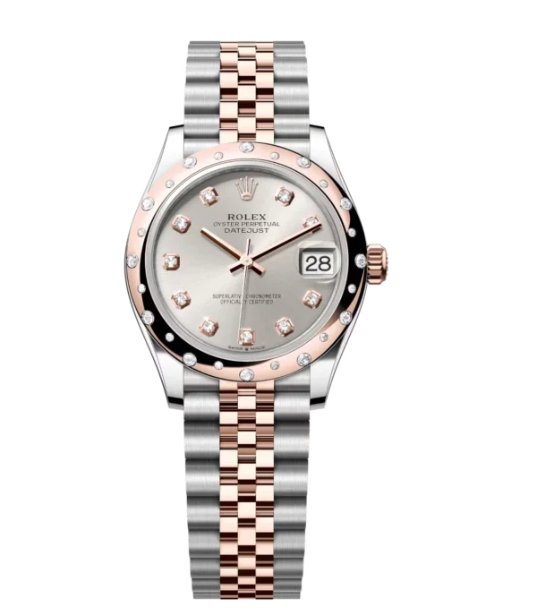 Rolex Datejust 31 Oyster Perpetual Oystersteel and Everose gold silver, diamond-set dial Jubilee band Reference 278341RBR